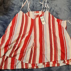 Crown & Ivy Asymmetrical Red and White Camisole